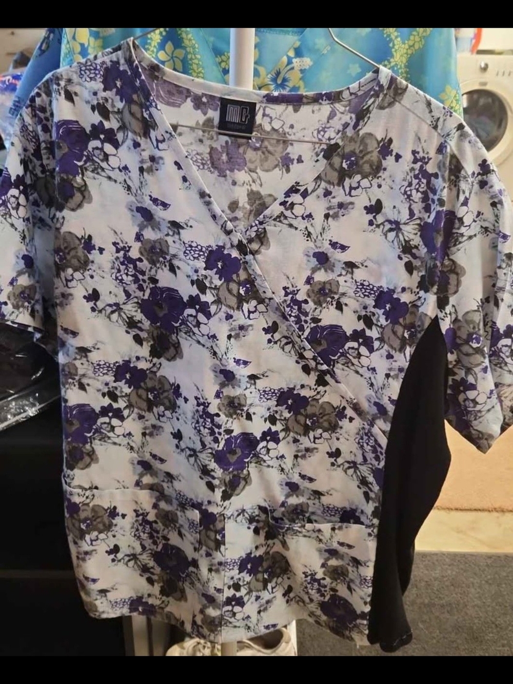 Floral Wrap-Style Women's Scrub in Purple